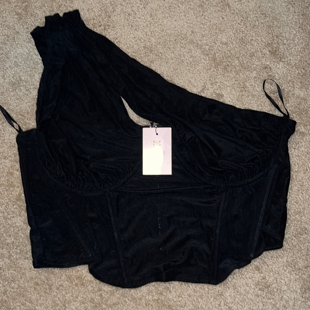 Black one shoulder corset crop top